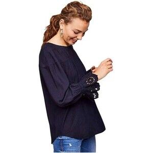 Ann Taylor Loft eyelet cuff striped navy blue and black top size small